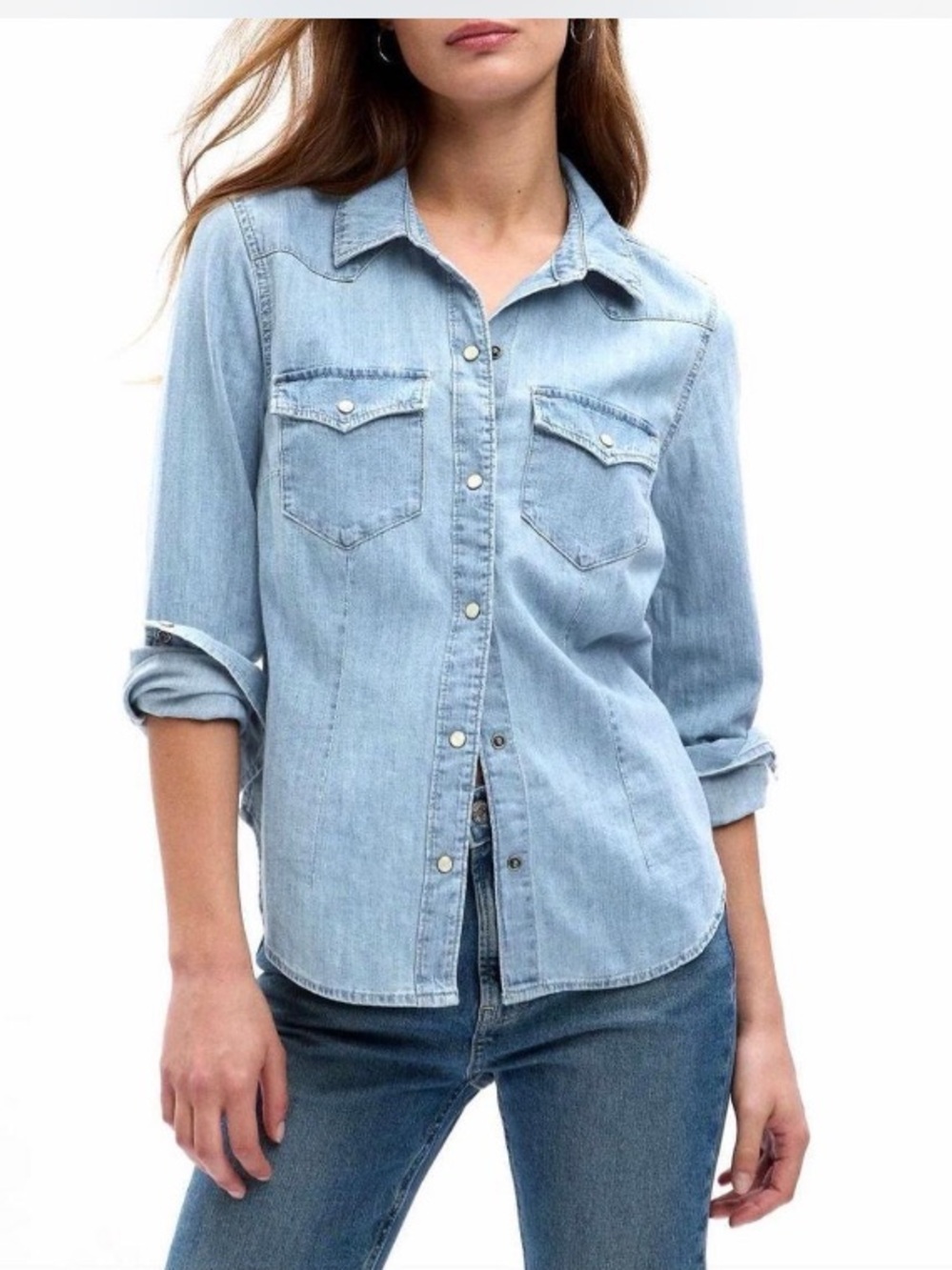 Gap women’s denim light wash wester button down shirt Sz S NWT